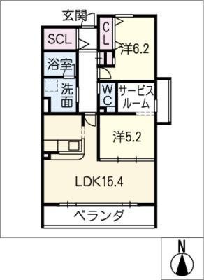 CALM TRES(2SLDK/1階)の間取り写真