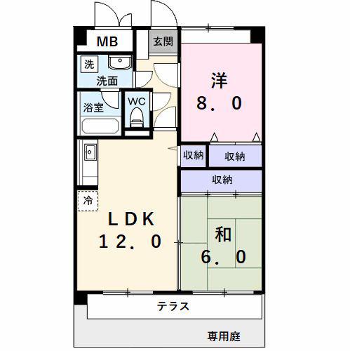 リバーサイドWILLOW(2LDK/1階)の間取り写真
