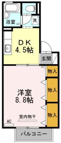 ドミール 古川 A棟(1DK/2階)の間取り写真