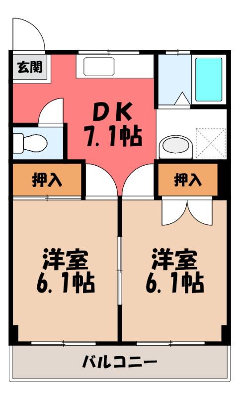 上里ハイツB(2DK/2階)の間取り写真