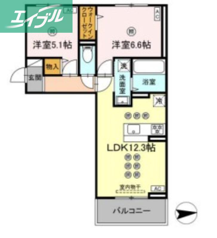 トリシア上中野(2LDK/2階)の間取り写真