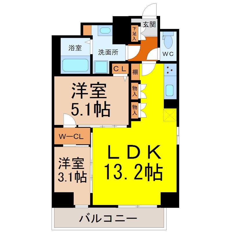 クレストタワー栄(2LDK/14階)の間取り写真