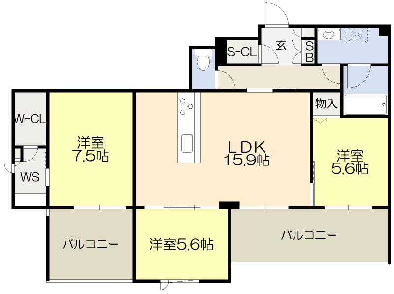 シャーメゾン箕面ひゅうがやぶ(3LDK/3階)の間取り写真