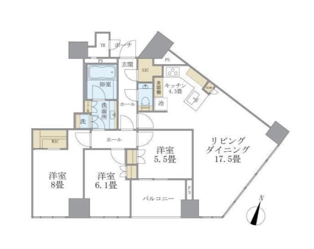 BRILLIA一番町(3LDK/9階)の間取り写真