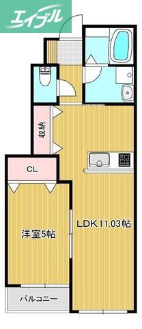 アイタウン庭瀬B棟(1LDK/1階)の間取り写真