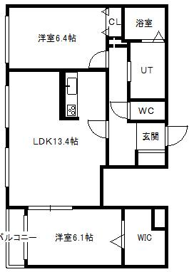 フジパークサイド山鼻(2LDK/3階)の間取り写真