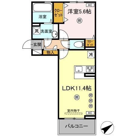 D-ROOM八代市西片町18PJ(1LDK/3階)の間取り写真