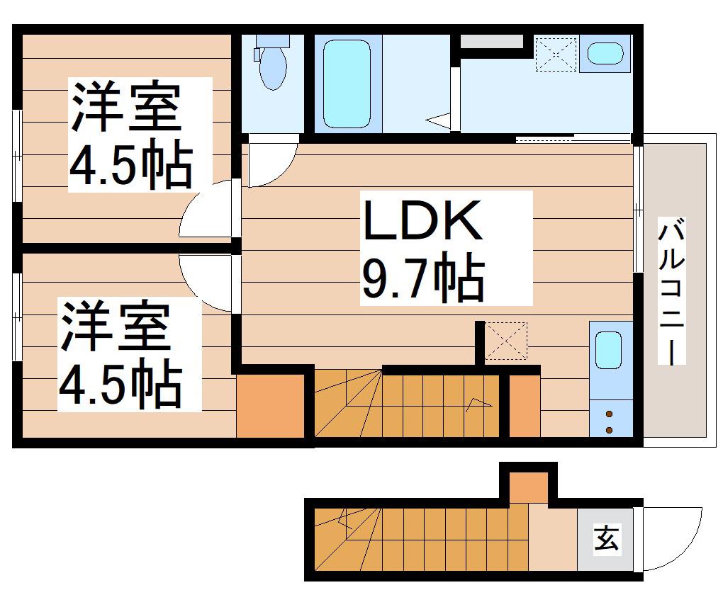 グリーンパーク南光台東(2LDK/2階)の間取り写真