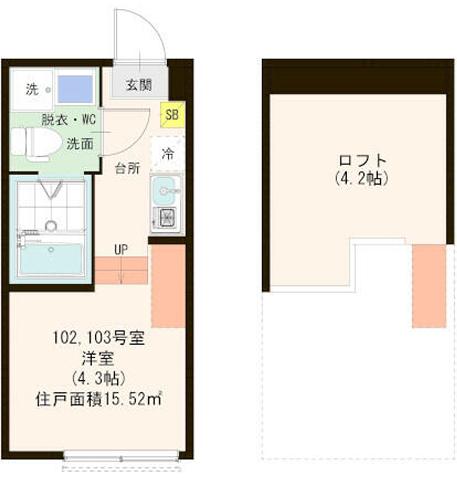 ハーモニーテラスIX(1K/2階)の間取り写真