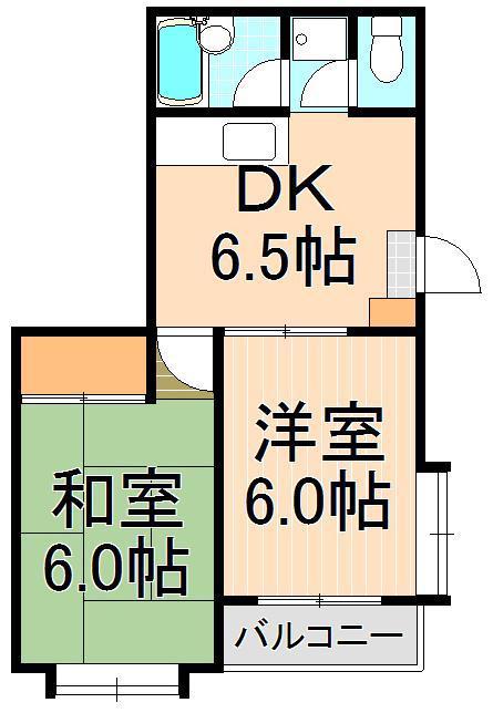 礒貝マンション(2DK/2階)の間取り写真