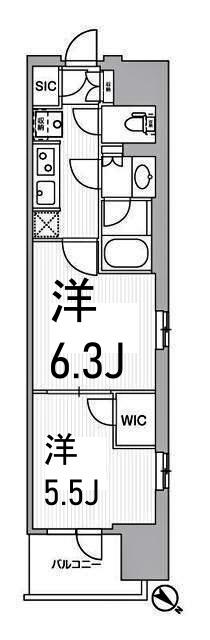 WORVE横浜伊勢佐木町(2K/3階)の間取り写真