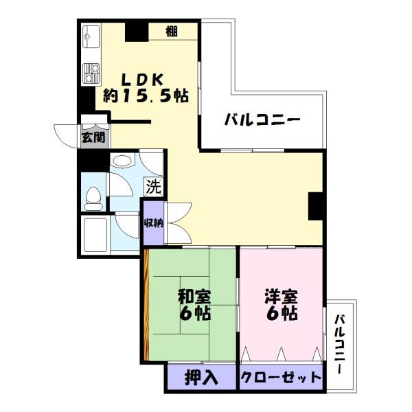 マンション市川(2LDK/8階)の間取り写真