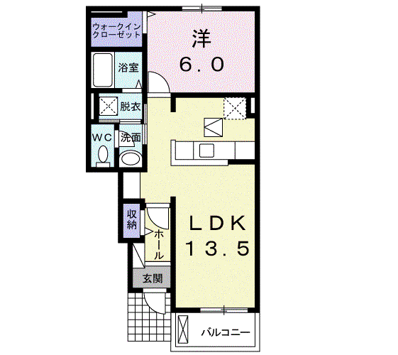 ティーインプレス2番館(1LDK/1階)の間取り写真