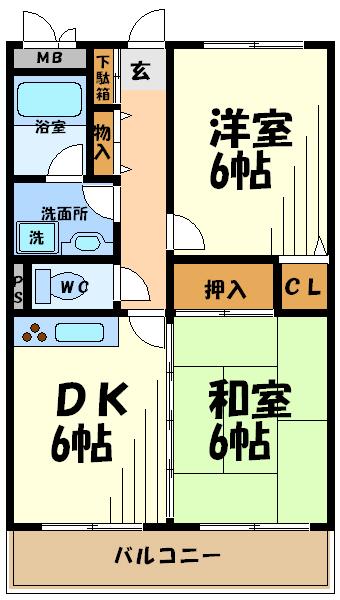 ファインコート西つつじヶ丘(2DK/2階)の間取り写真
