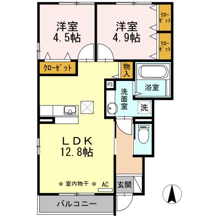 オーチャード(2LDK/1階)の間取り写真