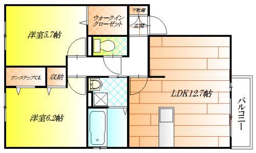 アムール エステート(2LDK/1階)の間取り写真