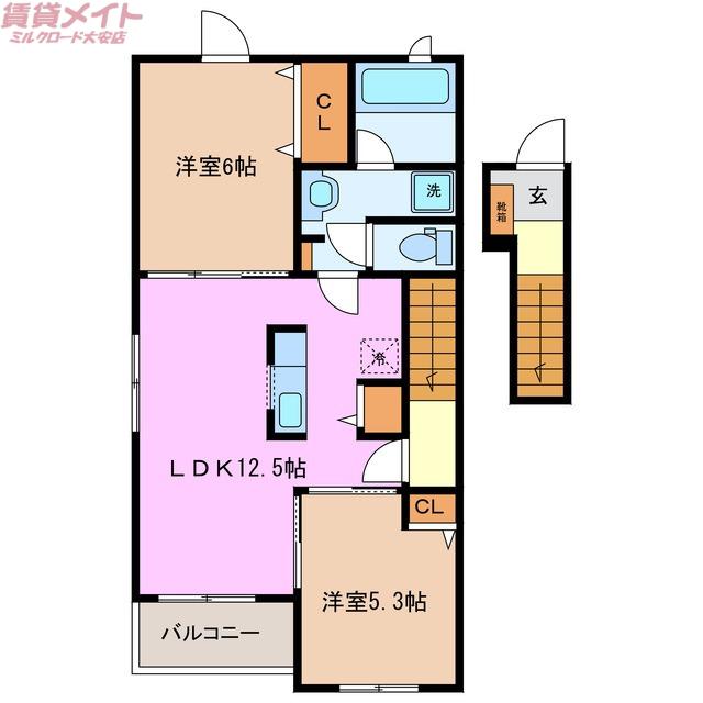 クローバー(2LDK/2階)の間取り写真