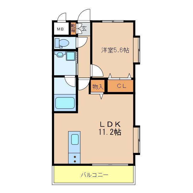 ハッピーヒルズ(1LDK/3階)の間取り写真