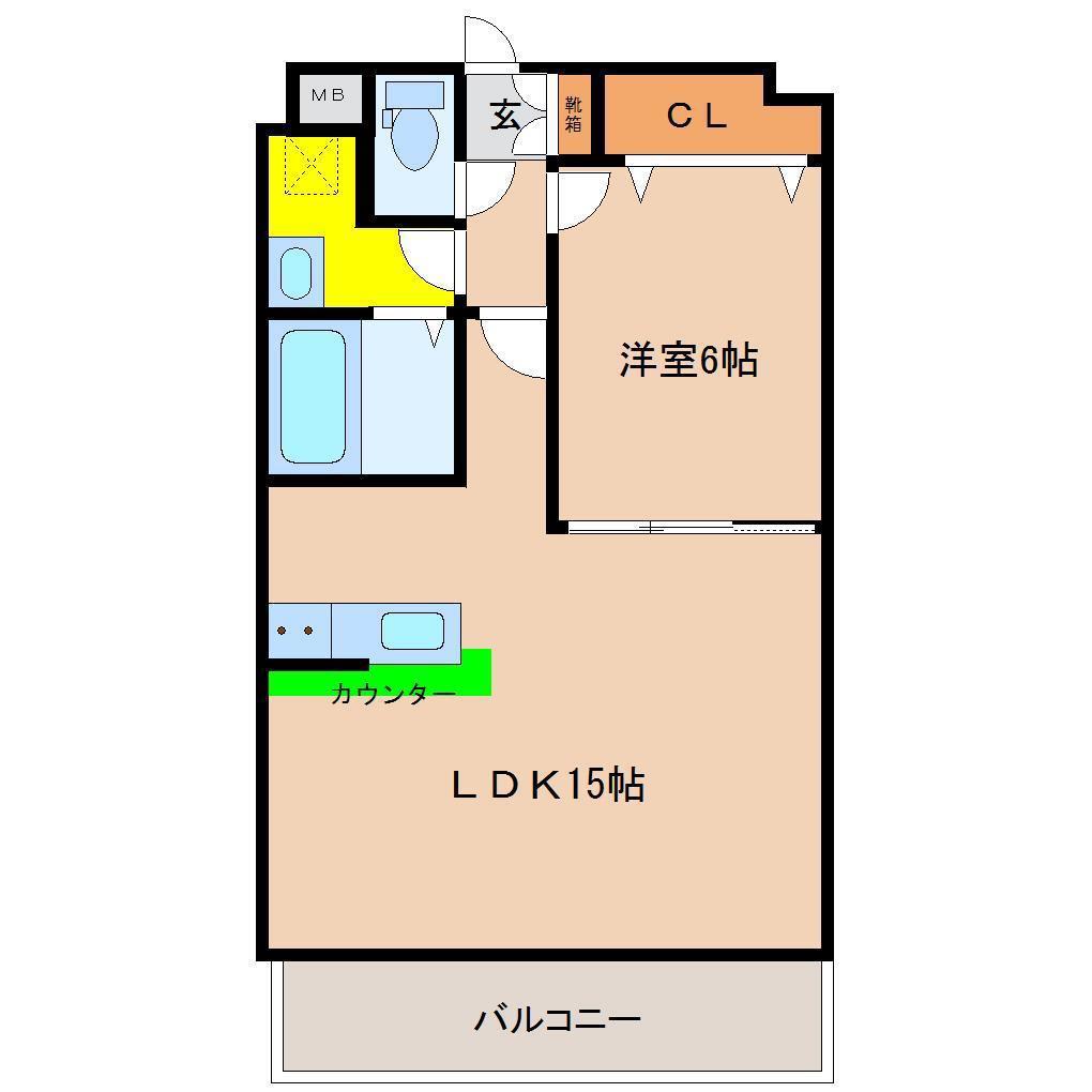 カーサ高千穂通(1LDK/2階)の間取り写真