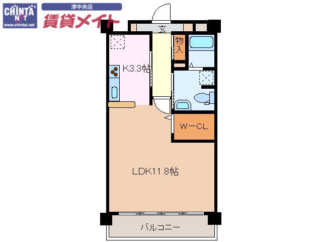 栗真MSビル(1K/3階)の間取り写真