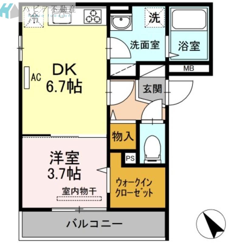 アプリコット美里(1DK/2階)の間取り写真