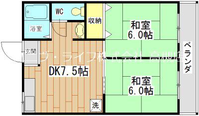 翠ハイツA棟(2DK/2階)の間取り写真