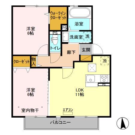 オアシスタナカA(2LDK/1階)の間取り写真