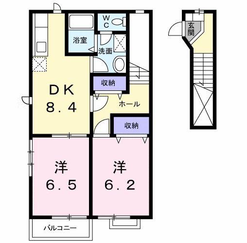 レフィナード朝日台 B棟(2DK/2階)の間取り写真