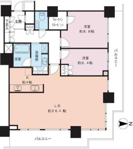 ベイクレストタワー(2LDK/37階)の間取り写真