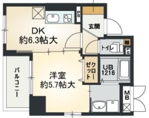 ティベルデ(1DK/5階)の間取り写真