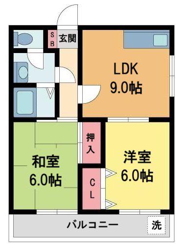 ジェネラス逆瀬川(2LDK/2階)の間取り写真