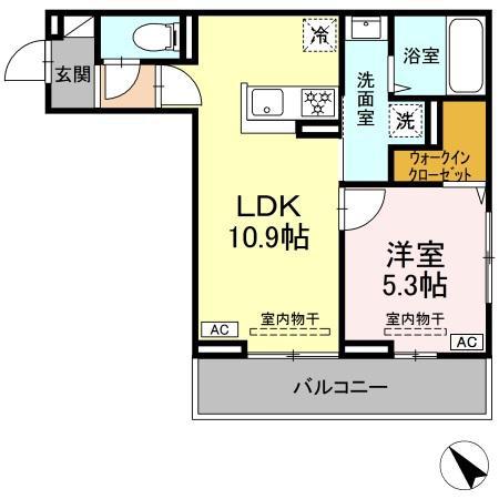 ディアライズ北山(1LDK/1階)の間取り写真