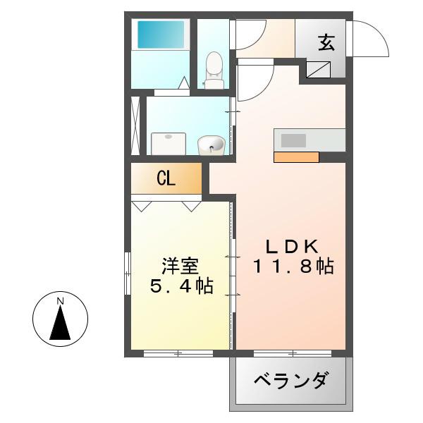 グレーヴェル(1LDK/1階)の間取り写真
