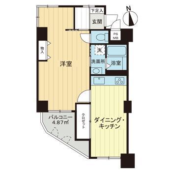 ライオンズマンション夕陽丘(1DK/2階)の間取り写真