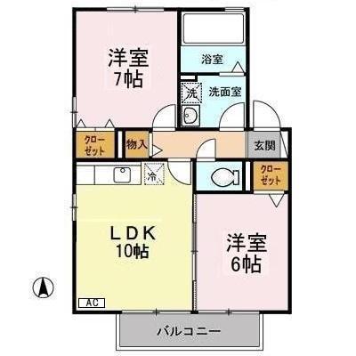 リビングタウン桜田南B(2LDK/2階)の間取り写真