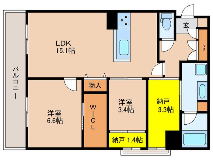 シャーメゾングラン南福岡(2SLDK/2階)の間取り写真