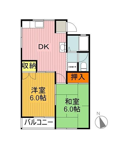 シャルムII(2DK/2階)の間取り写真