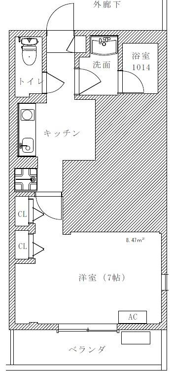 エスコート行基(1K/2階)の間取り写真