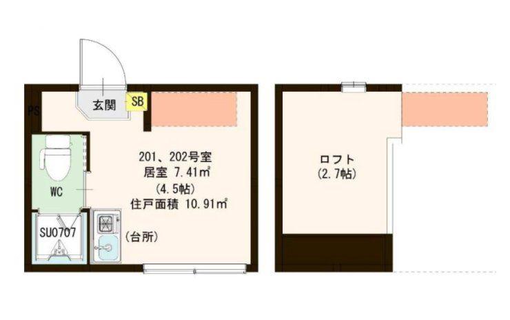 LATTE池袋本町(ワンルーム/2階)の間取り写真
