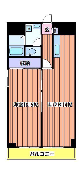 富士パークビル(1LDK/5階)の間取り写真