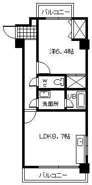 ハマダフラッツ(1LDK/7階)の間取り写真