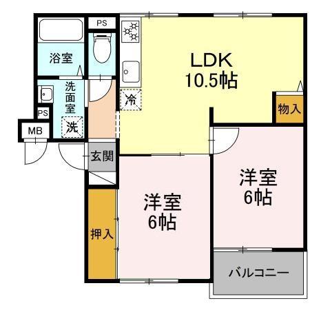リバーサイドふじ(2LDK/3階)の間取り写真