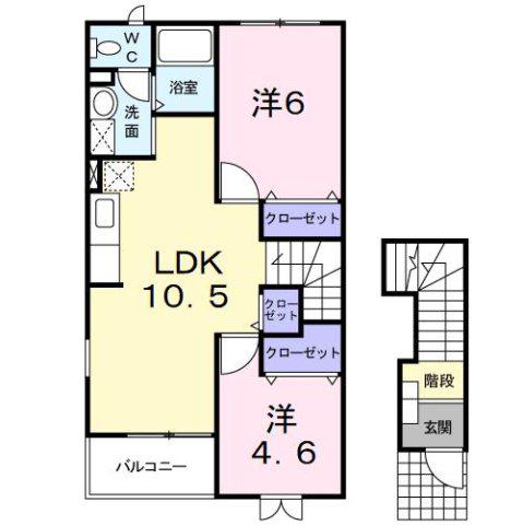 エレガンシアA(2LDK/2階)の間取り写真