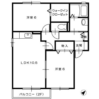 ピュアC棟(2LDK/2階)の間取り写真