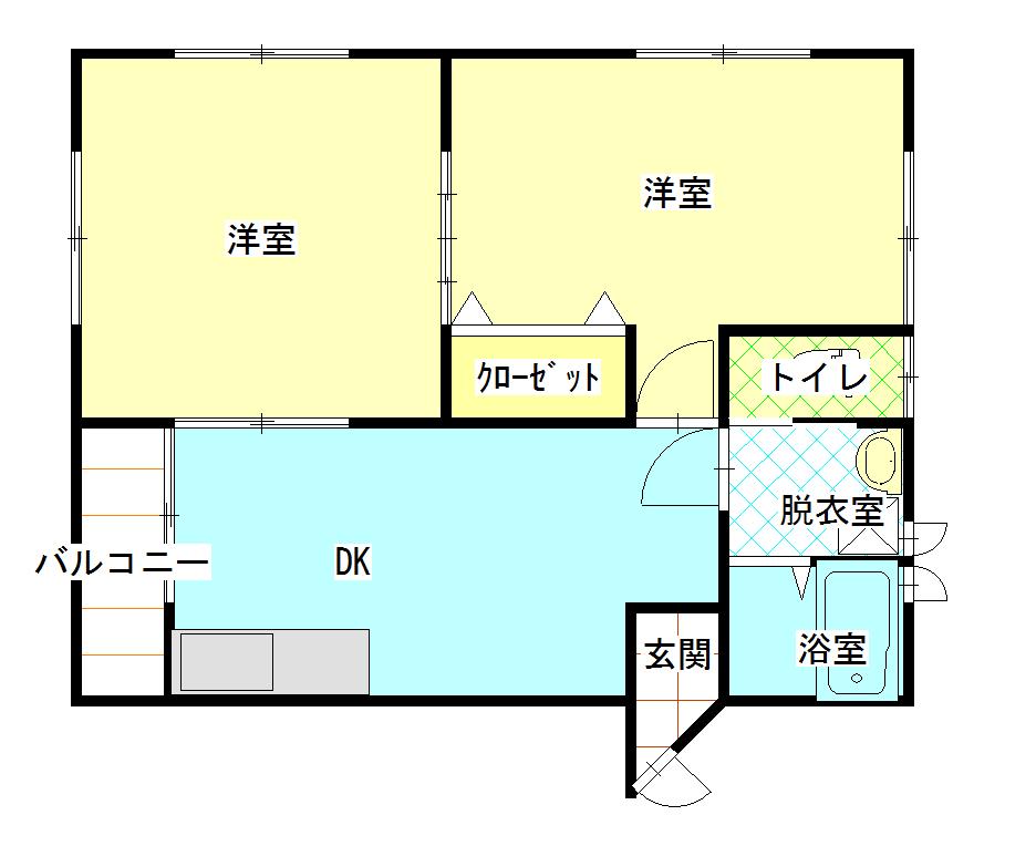 ビューテリア夢咲(2DK/2階)の間取り写真