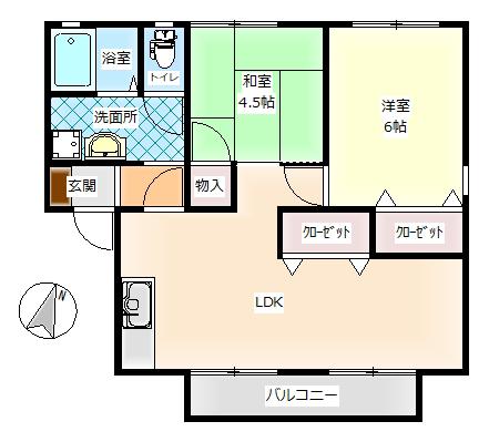 ハイカムールモナミ(2LDK/1階)の間取り写真