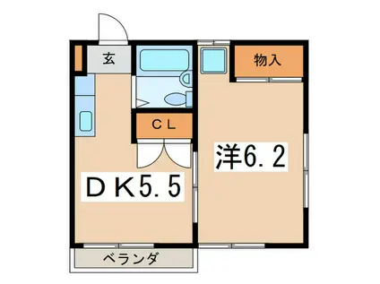 丹羽アパート(1DK/2階)の間取り写真