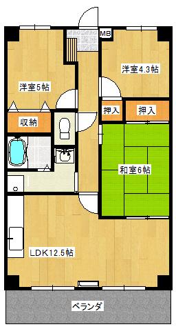 エスポワール西調布(3LDK/6階)の間取り写真