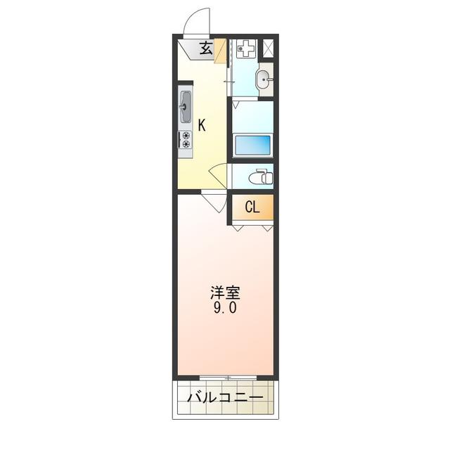 住吉橋TKハイツ(1K/4階)の間取り写真