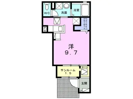 オパール・I(ワンルーム/1階)の間取り写真